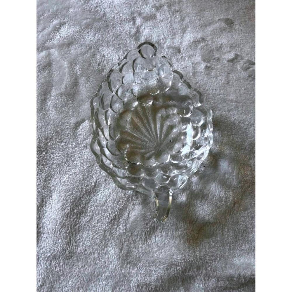 Vintage Anchor Hocking Clear Pressed Glass Candy Dish Grape & Leaf Design 1950s‎